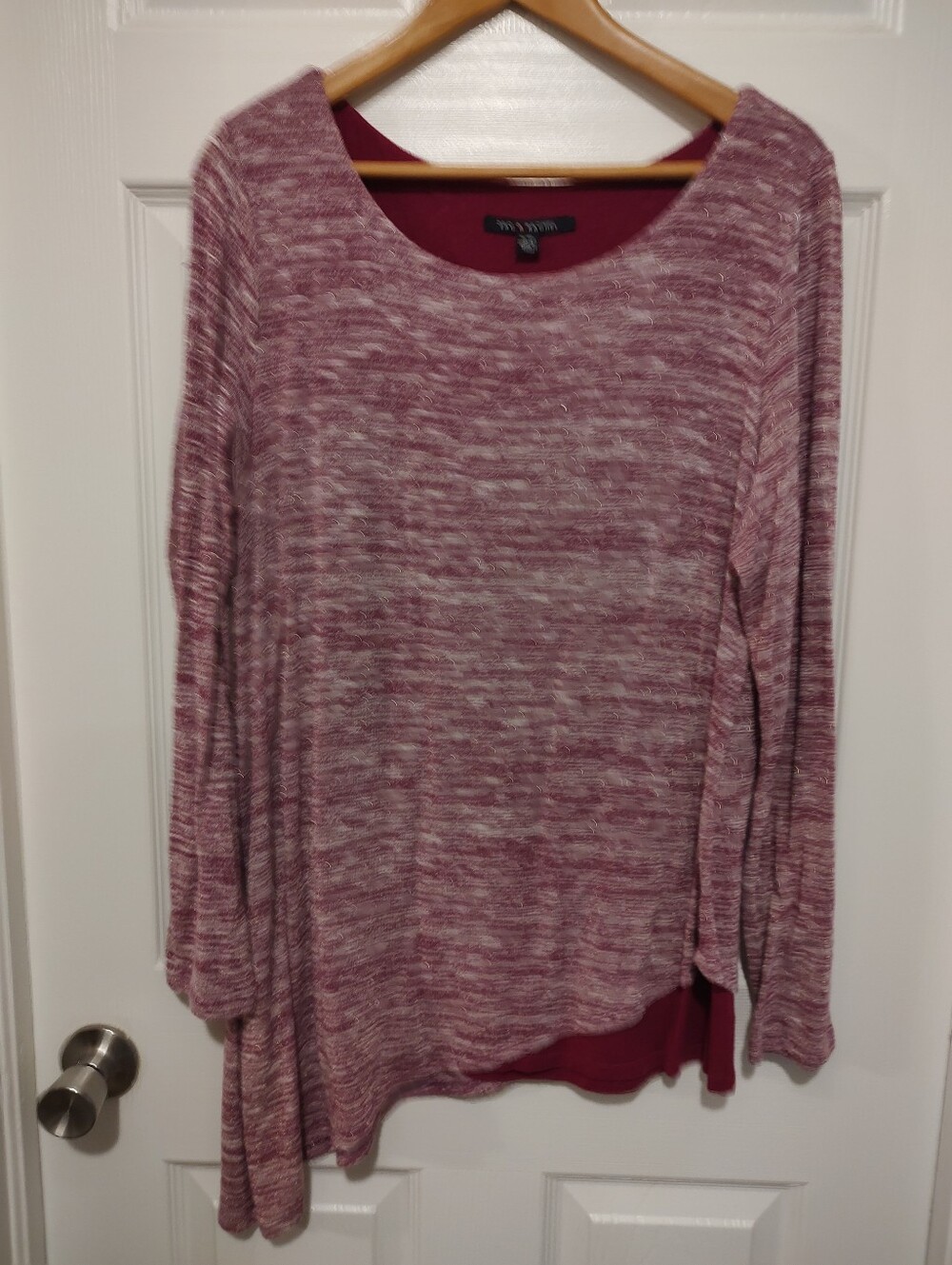 Zac & Rachel Heathered Rose Long-Sleeve Scoop-Neck Knit Top